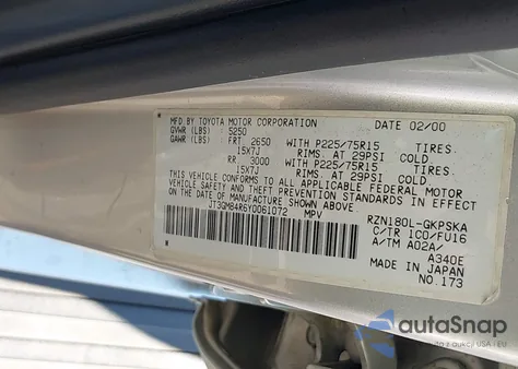 2000 Toyota 4Runner from USA, damaged, VIN JT3GM84R6Y0061072